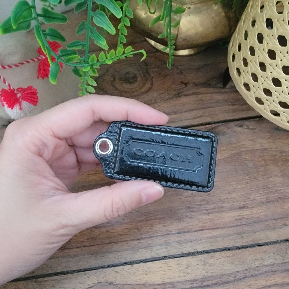 NWOT Coach Black Leather Bag Charm Hang Tag Pendant